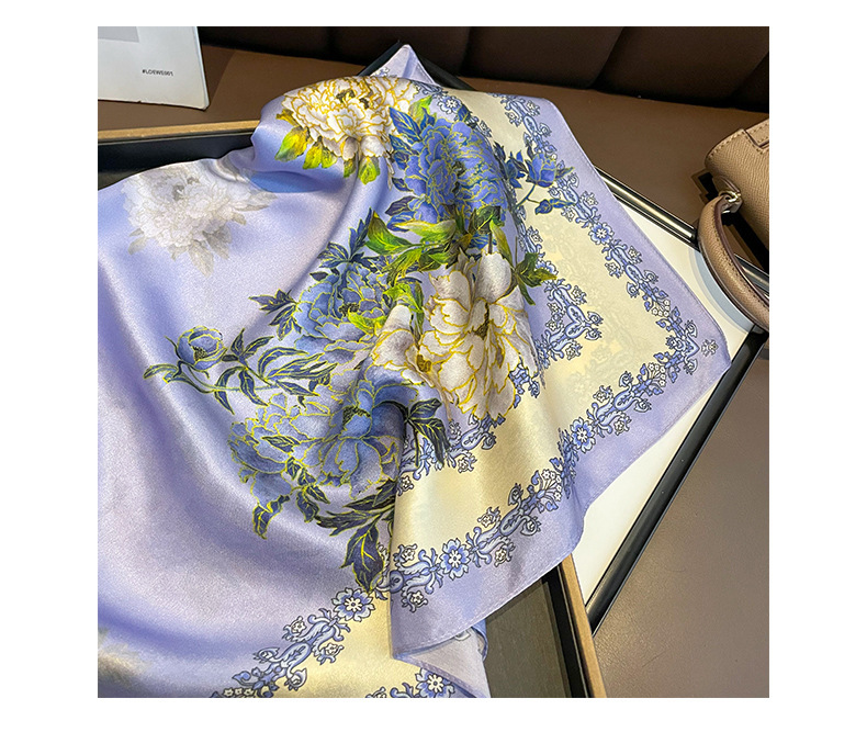 Silk Material Color Block Pattern Women's Simple Style Commute Color Block Silk Printing Silk Scarf