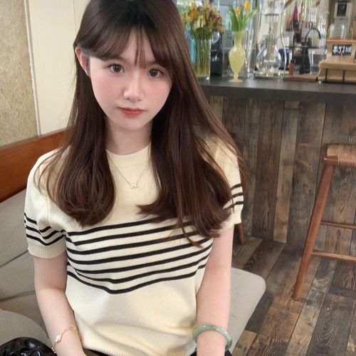 Striped knitted short-sleeved T-shirt for women in summer 2025 new slim fit and slim and thin style design short top