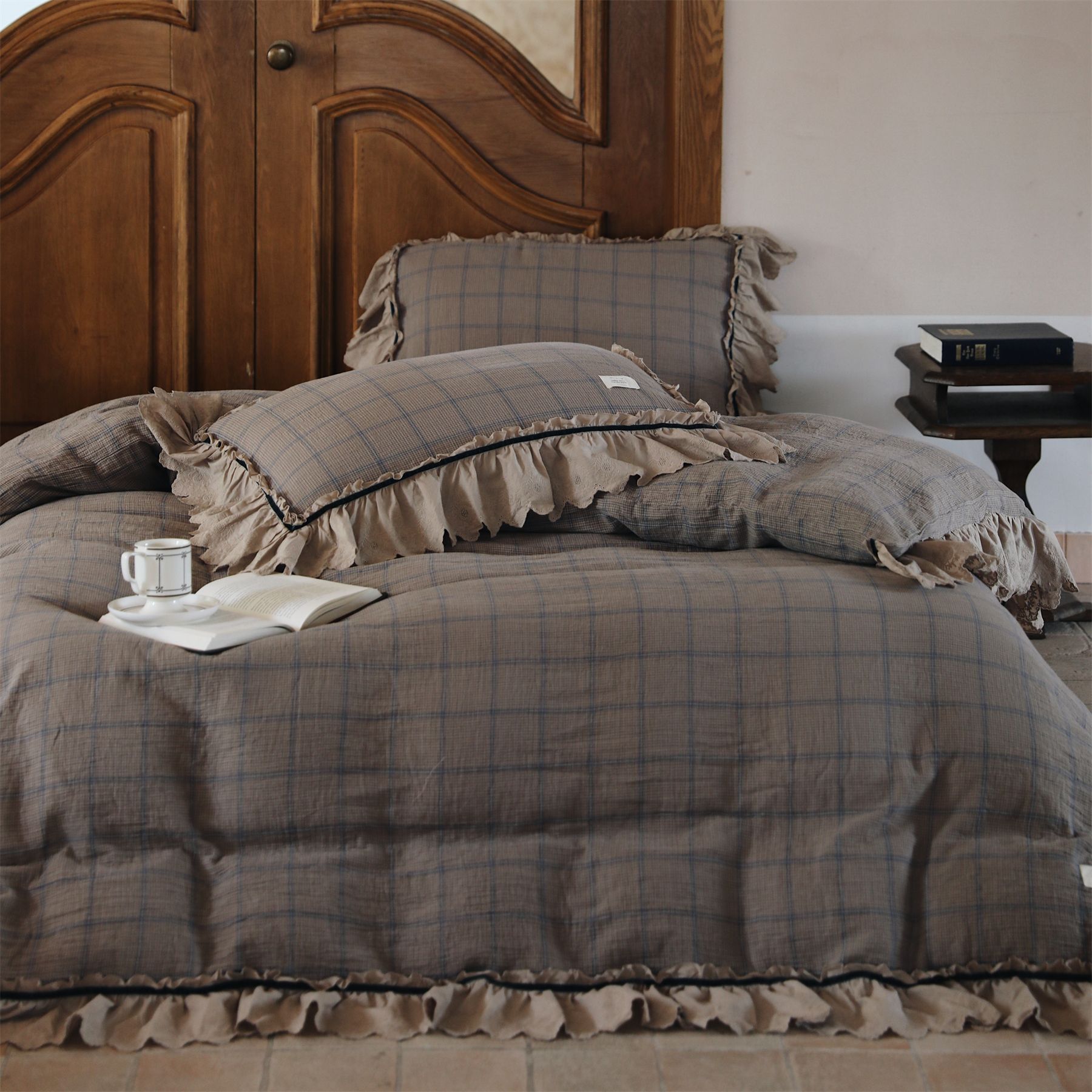 Set copripiumino 4 pezzi stile vintage boho in cotone lavato_voghion.com
