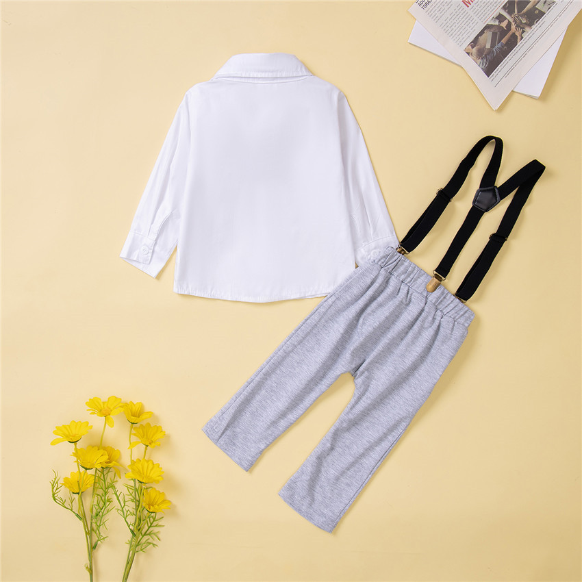 Spring and Autumn New Gentleman's Set Fashion Boys' Baby White Tie Shirt+Strap Pants_voghion.com