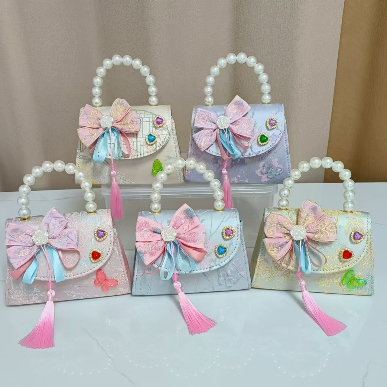 Bolsos infantiles de alto nivel, exquisitos antiguos, bolsos de cambio de niña, bolsos de mano de perlas de princesa, bolsos de almacenamiento