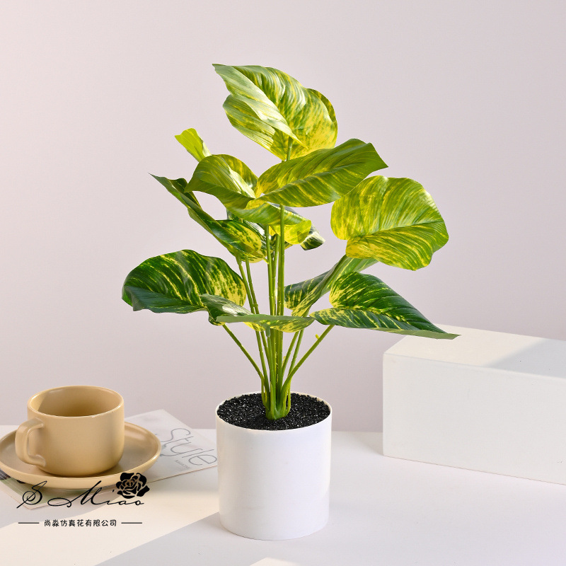 Plantas verdes de 12 hojas, plantas en macetas de simulación, flores artificiales, decoración de estudio fotográfico para el hogar creativo, plantas verdes artificiales, bonsai de simulación