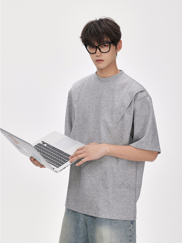 Cleanfit men's short sleeve T-shirt with 3D paper cutting, 2025 summer American-style heavy-duty loose T-shirt