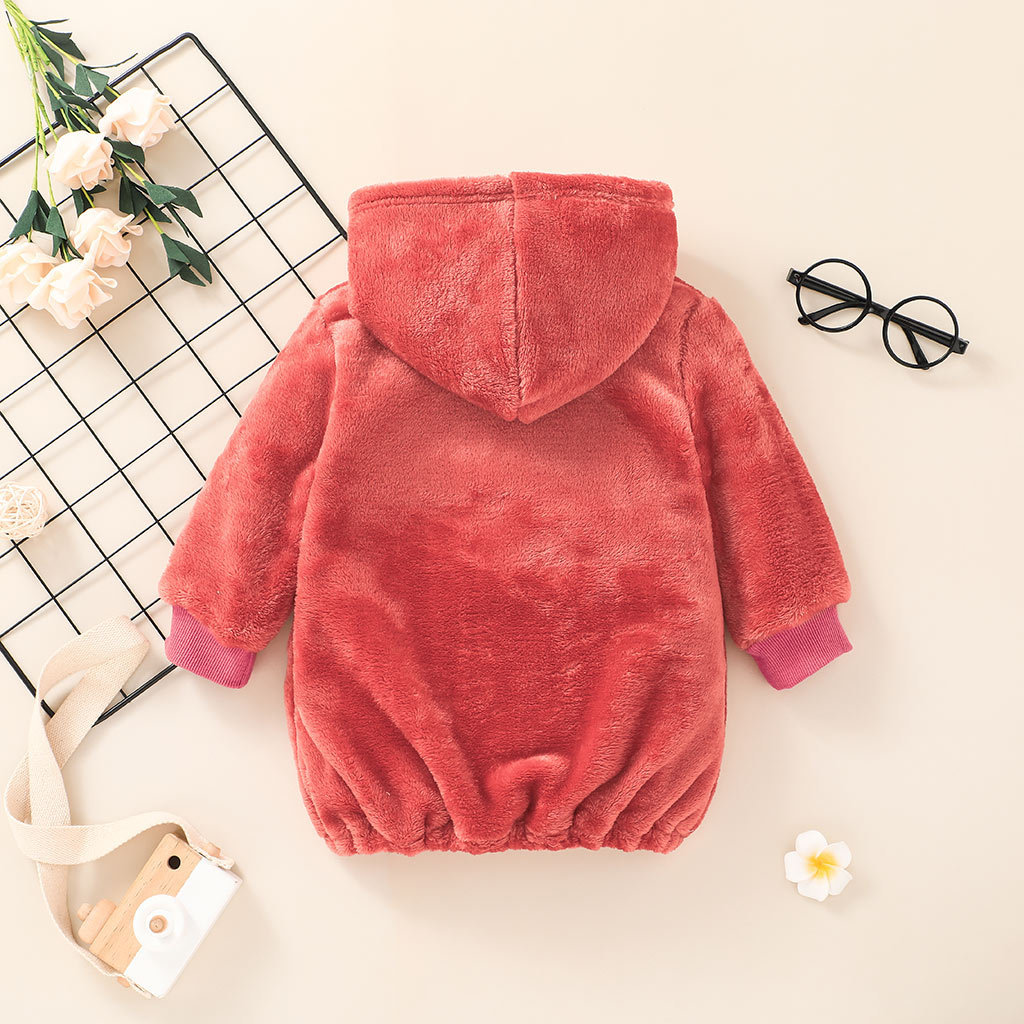 2021 Autumn And Winter Solid Color Plush Hooded Jacket Infant Pullover Fashion Children's Clothing In Stock Wholesale display picture 3