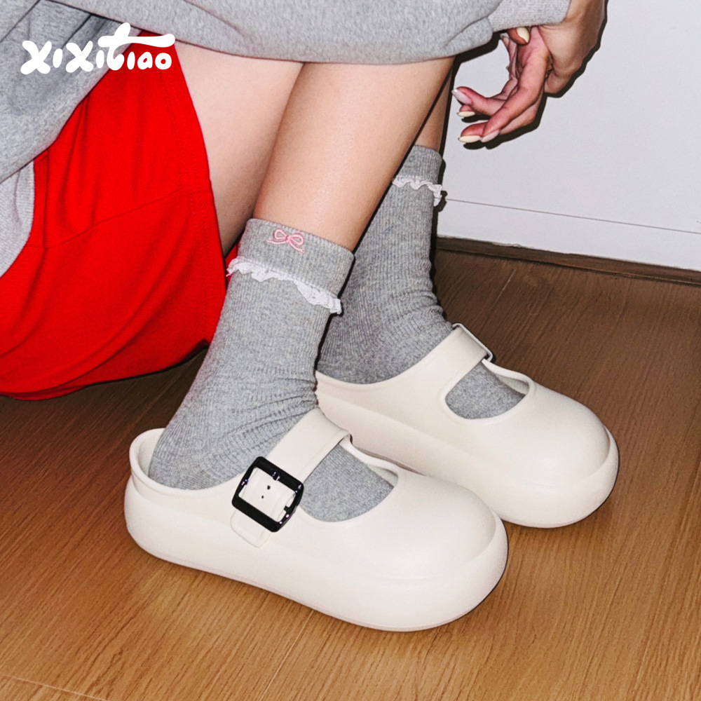 Thin fashionable Mary Jane shoes, mule, women's slippers, beach footwear platform, suitable for outdoor wear, easy to put on
