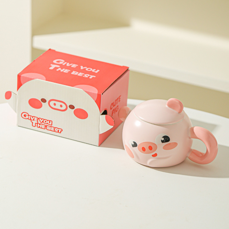 Cerdito Taza de red neta Corazón de niña rosa Hogar creativo Oficina Taza de cerámica Regalo Taza de desayuno de dibujos animados