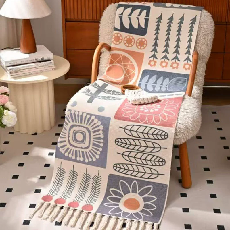 Скандинавский хлопковый и льняной ковер с кисточками, ковер в этническом стиле, дверь спальни, нескользящий коврик, домашний богемный, машинная стирка
