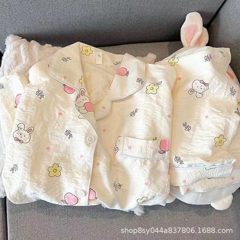 Dolce niña encantadora caricatura perro impresión pijama mujer primavera y otoño nuevo suelto pantalones largos de mangas largas set de ropa para el hogar