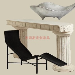 Italian Roman Column Natural Marble Wall-Mounted Entrance Table Designer Hotel Villa Entrance Table