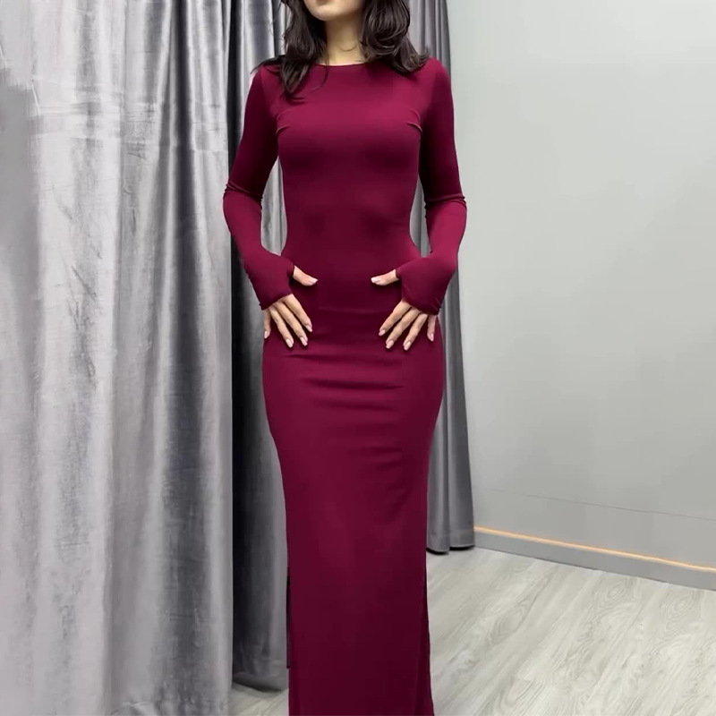 2024 Europe and the United States cross-border Amazon autumn women's fashion sexy tight hip comfortable solid color long dress