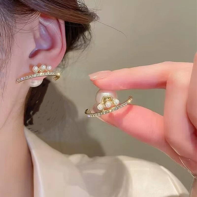 Asymmetrical Pearl Earrings, Silver 925 Posts, Universal Studs — Simple Elegant Design