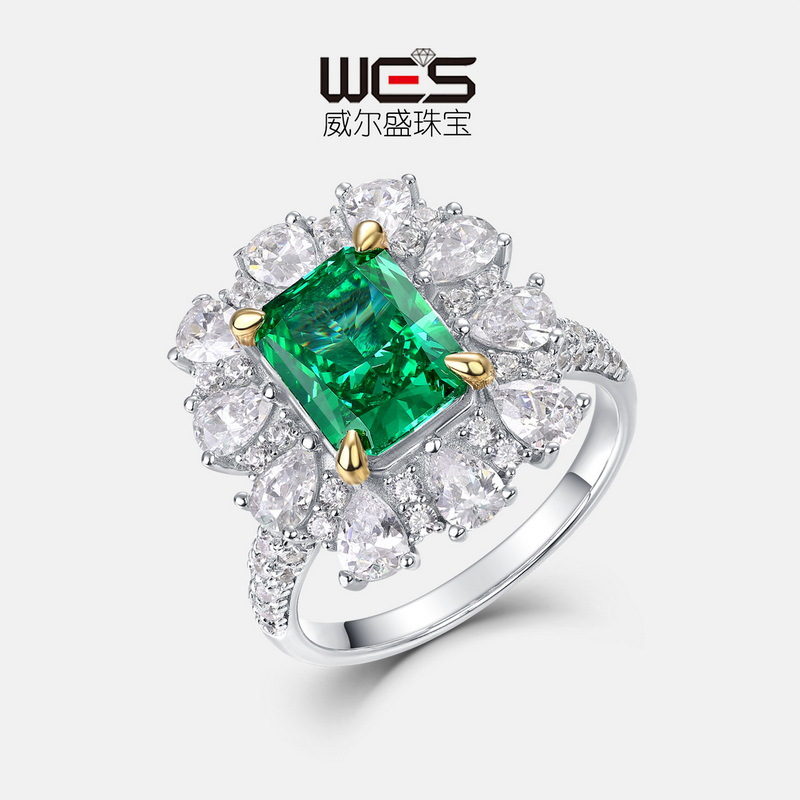 Joyería transfronteriza europea y americana retro diamante abuela Anillo Verde hembra S925 plata anillo de diamantes de alto carbono collar de doble uso