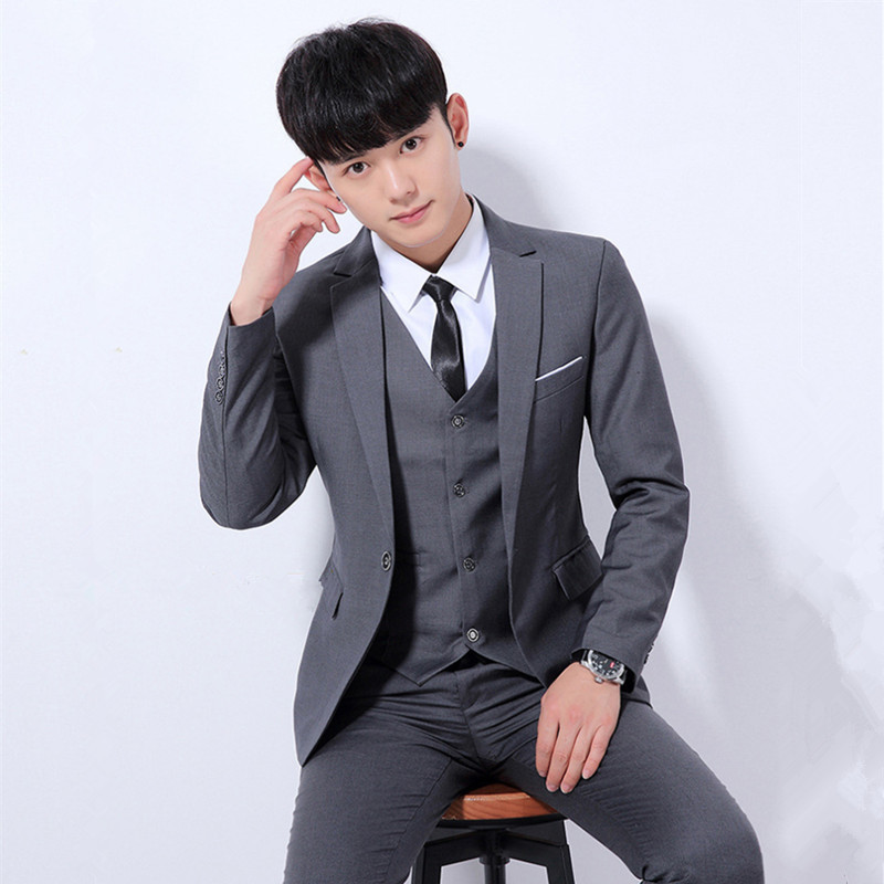 西服套裝男士西裝三件套韓版修身大碼青年酒店銀行保險上班工作服