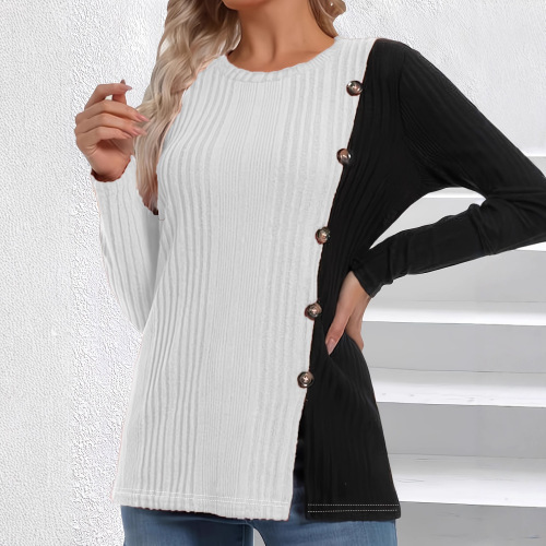 Amazon 2025 cross-border European and American women's autumn and winter new casual pit strip buttons long-sleeved top women's clothing