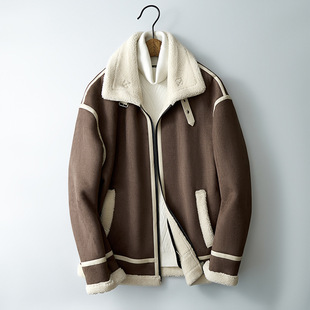 Fur Men's Winter plus size Family Thickened Leather Short Biker Jacket Men's Lamb Wool Jacket