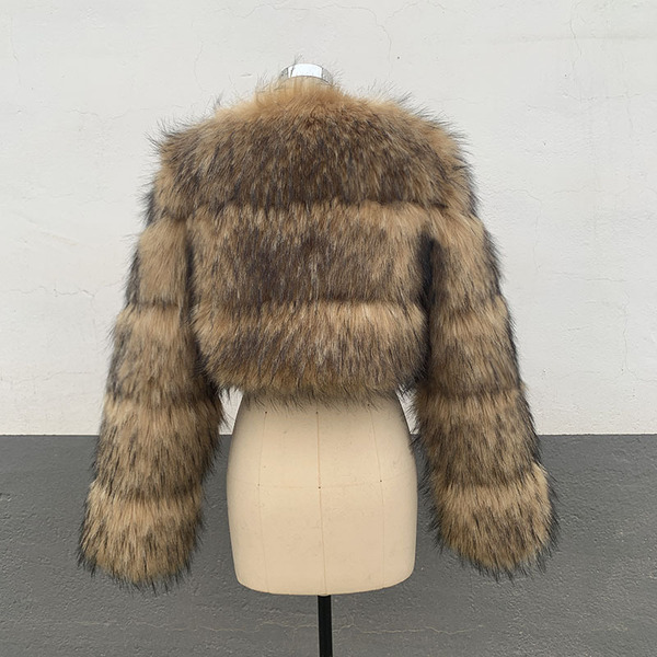 S-6XL imitation raccoon fur coat winter women's round neck warm…