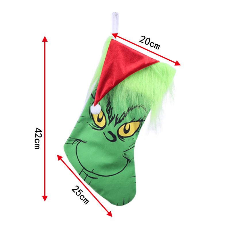 Decoración Navideña de Terciopelo con Diseño de Grinch Trepador de Pared, Disfraz de Grinch Verde Peludo, Adornos Navideños
