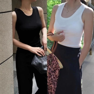 螺纹刺绣LOGO圆领背心女 显瘦内搭T恤吊带无袖打底上衣百搭26新款