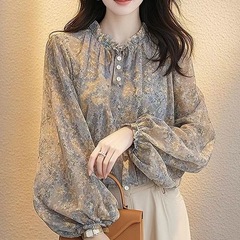 フレンチスタイルランタンスリーブ花柄シャツ女性のための 2025 春の新ファッション西洋スタイル年齢軽減トップライト高級シャツ