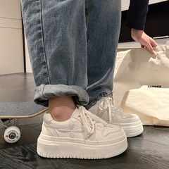 「Uncle Wen」Fabu Street_女性用厚底身長アップスニーカー2025秋冬新作カジュアル本革とベルベットの白い靴