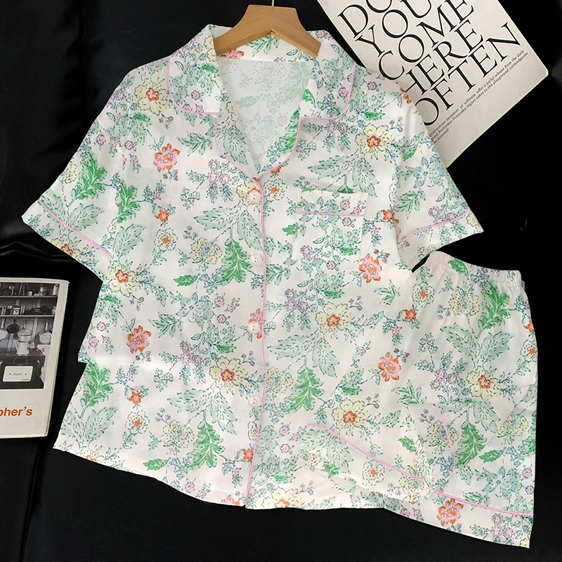Silk Summer Pajama Set, Thin Cardigan & Shorts, Lightweight Sleepwear, Multiple Colors