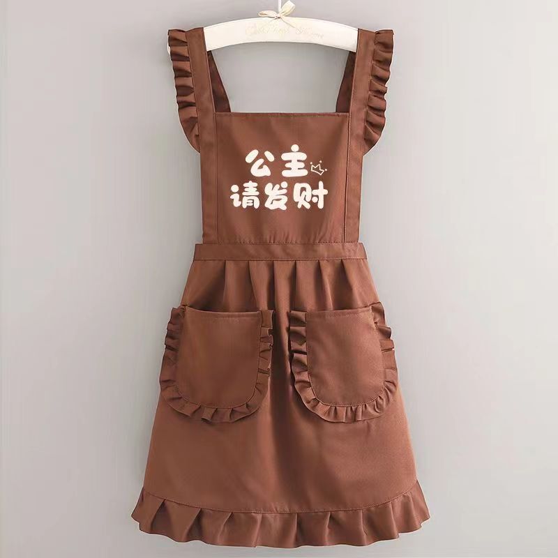 韓国版防汚エプロン家庭用キッチン調理エプロン女性用プリントケータリングミルクティーショップ洋風メイド作業服|undefined