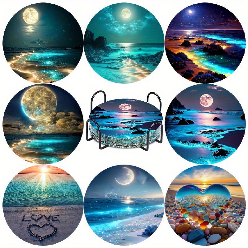 Ventas transfronterizas calientes de 8 piezas de conjunto de cojín de taza de arte de diamante, con soporte, pequeño conjunto de pintura de diamante, adecuado para adultos