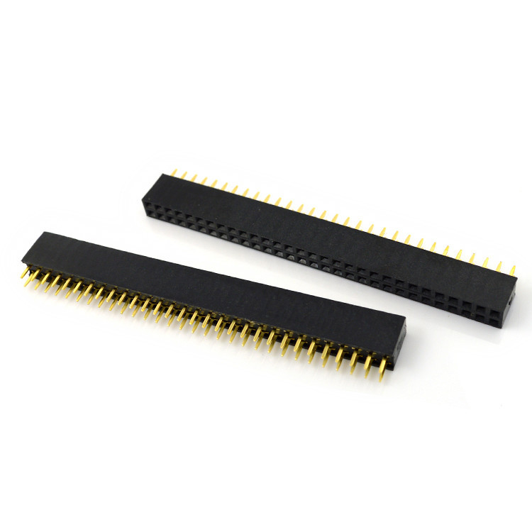 Connectors with dual row female receptacle pins, spaced 2.54mm apart, for 2 to 40 positions, part number 345678910111213141516...