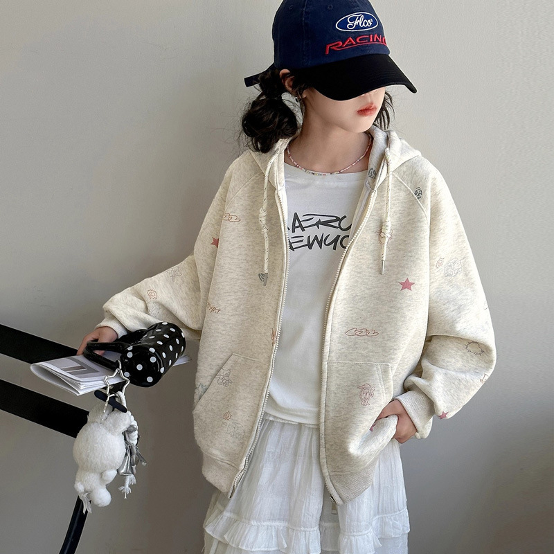 Girls' Outwear Autumn 2025 New Kidsren's Autumn Clothing Tops Long-Sleeved Korean Style Hooded Cardigan Girls' Clothes Autumn and Winter Style