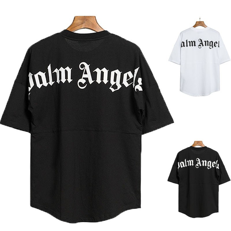 공장 도매 구미 패션 브랜드 Palm Angel 드롭 숄더 반팔 남녀 커플 산스크리트어 백 로고 느슨한 티셔츠