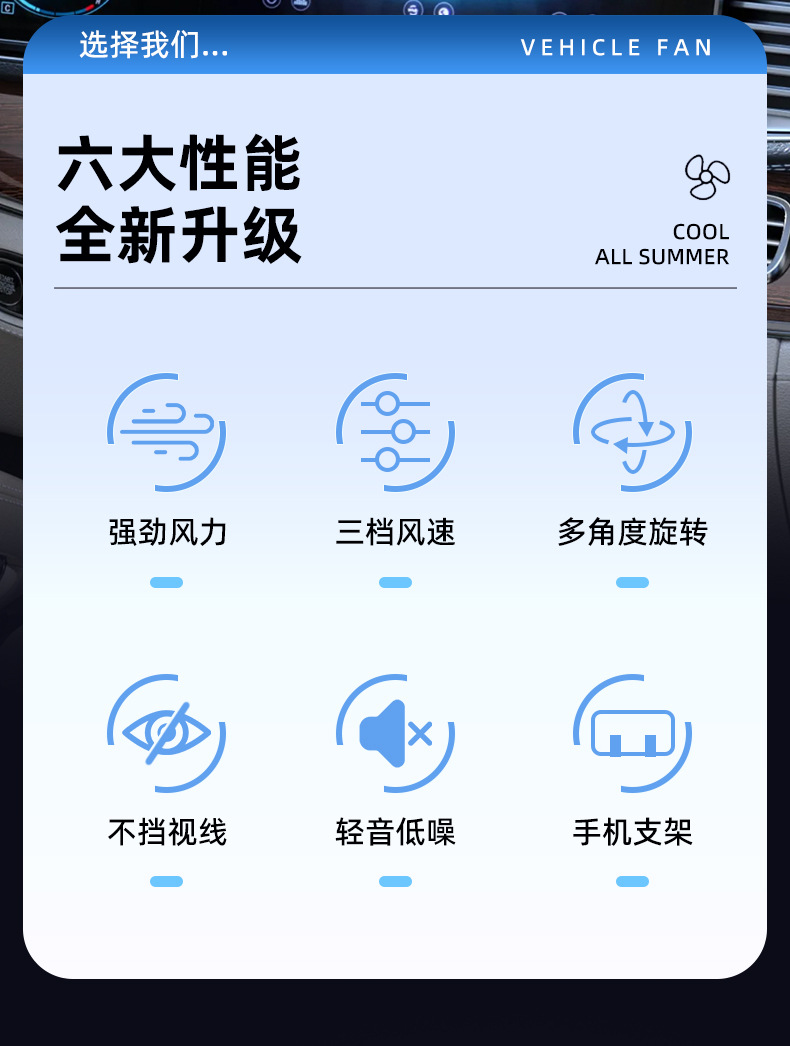New Energy Vehicle-Mounted Electric Fan, Suction Cup Type Car Fan, In-Car Summer Cooling Fan, USB Interface Small Appliance