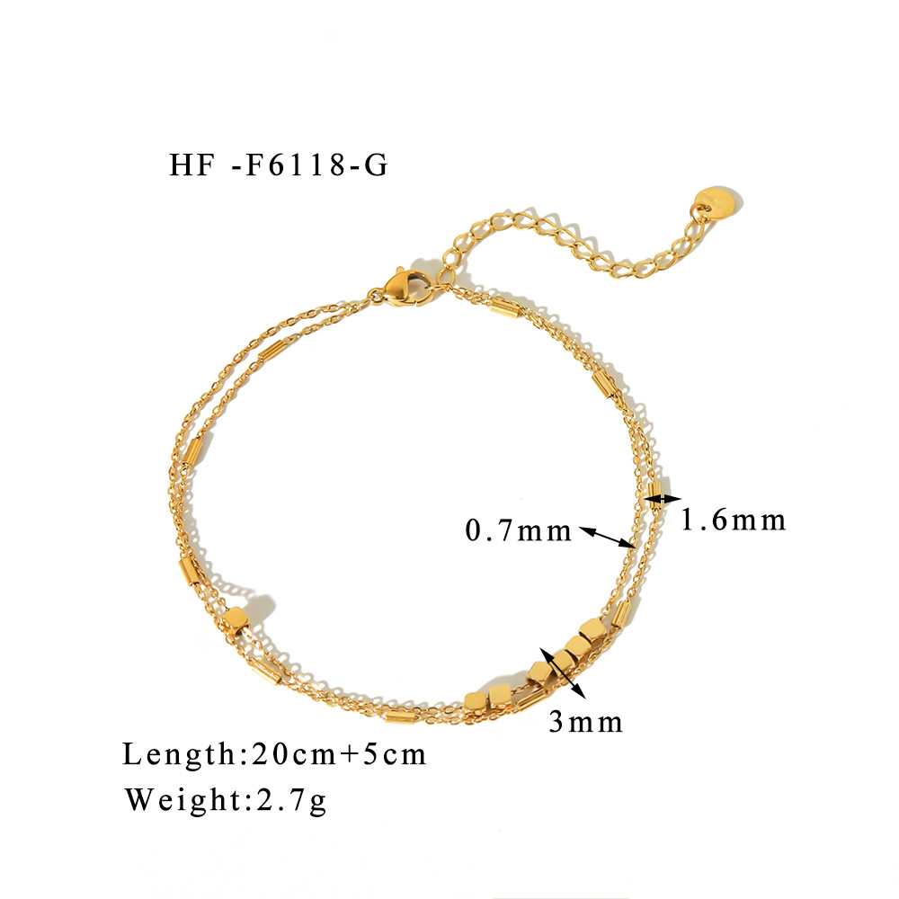 Venta caliente en Europa y América, nuevo estilo, tobillera cuadrada pequeña tridimensional de acero inoxidable femenino, revestimiento al vacío de oro de 18 quilates sin decoloración