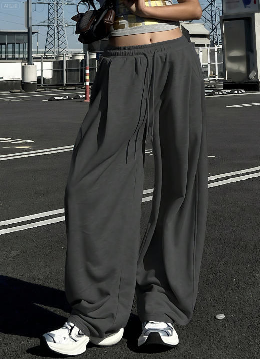 跨境独立站秋冬热卖纯色宽松拖地运动休闲情侣卫裤Sweatpants裤子|undefined