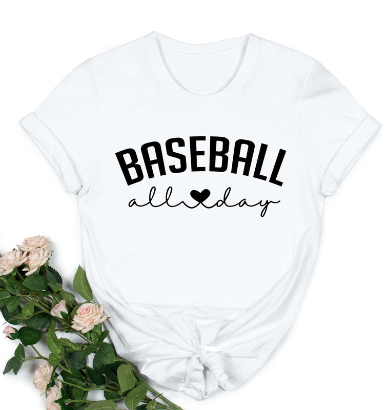 Summer hot Baseball All Day letter love print loose casual short sleeve t-shirt for women