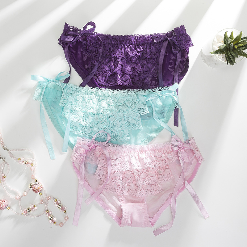 Lace-up underwear women's low waist sexy lace pure desire temptation cute breathable cotton crotch women's underwear wholesale manufacturer