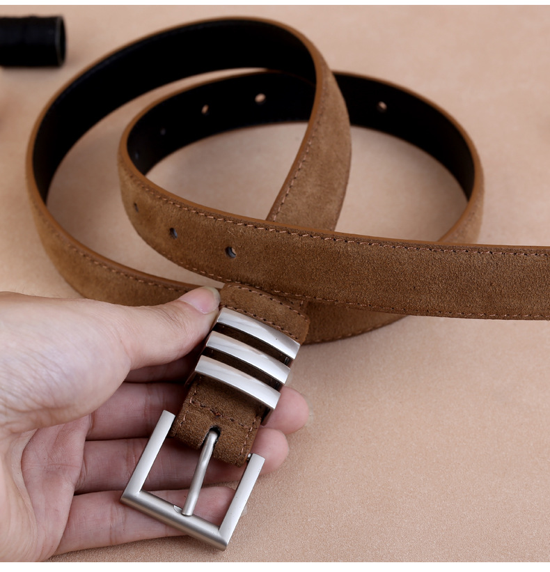 Women's Gender Simple Style Solid Color Alloy Cow Suede Leather Plating Women's Leather Belts