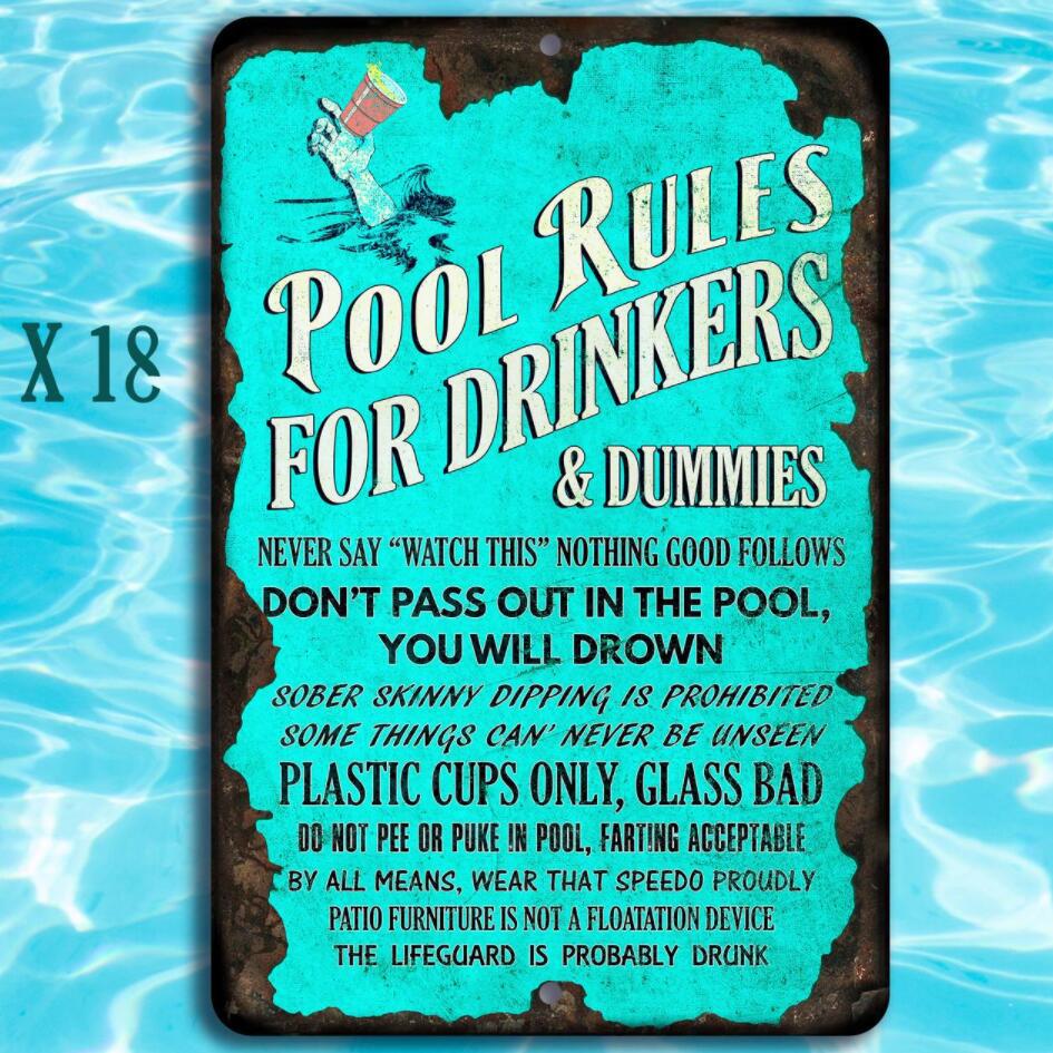新款游泳池警示牌 Pool Rules for Drinkers泳池饮酒者游泳池规则