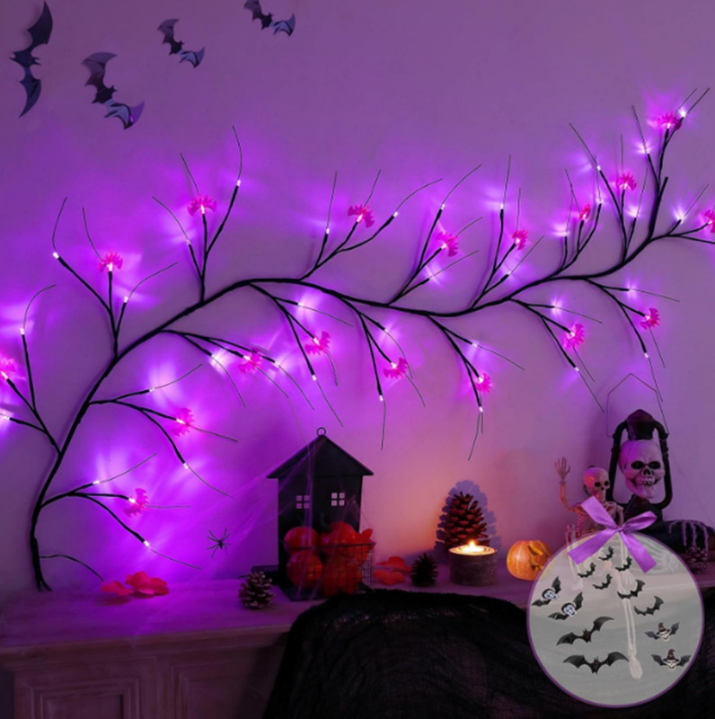Halloween Simulated Tree Spider Bat Branch Lights Ghost Festival Atmosphere Plug-In Decorative Lanterns Led Rattan Lights Wholesale