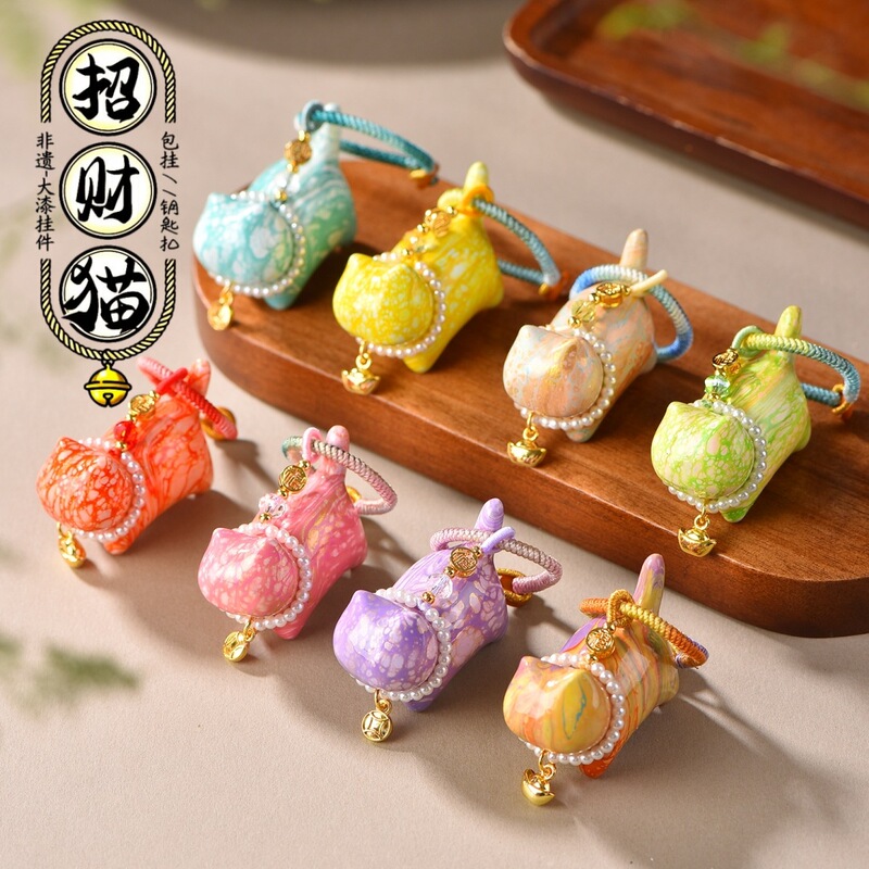 Hangzhou Lingyin Lacquer Cat Fortune Cat Tassel Pendant Handmade Woven Bag Charm Car Hanging Keychain Hangzhou Lingyin Lacquer Cat Fortune Cat Tassel Pendant Handmade Woven Bag Charm Car Hanging Keychain