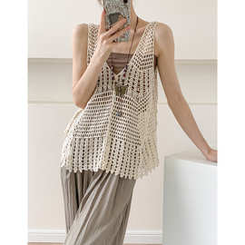 波西米亚风吊带背心女2024夏季新款小众 镂空针织上衣抹胸两件套