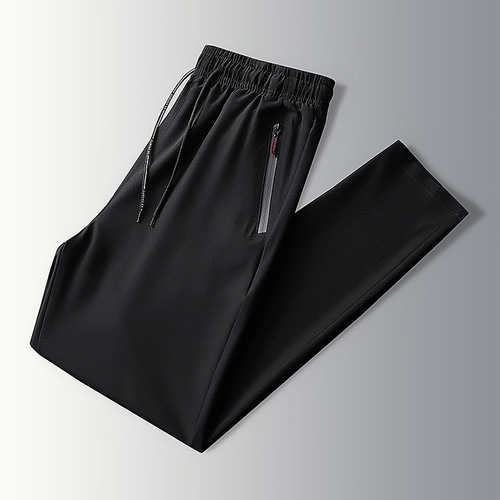 Summer Ice Silk Pants for Men, Thin, Breathable Straight Leg Men's Pants, Korean Style, Quick-Drying, Nine-Foot Long Pants for Men, Pure Color Casual Pants