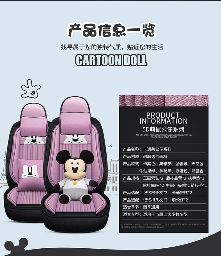 All-Season Universal Car Seat Cover, Full Coverage Fabric Seat, Summer Trendy New Cartoon Seat Cushion, Linen Female Seat Cover