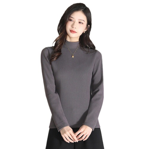 Anna's Wonderful Autumn/Winter Coconut Fiber Fleece Lined, Thickened Collarless T-shirt for Layering or Wearing Alone, Slimming, Comfortable, and Warm for Women