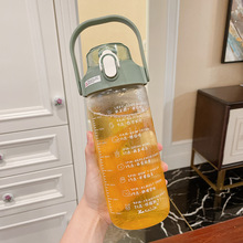 夏季玻璃水杯女士大容量1000ml水壺便攜男吸管刻度目標喝水杯子瓶