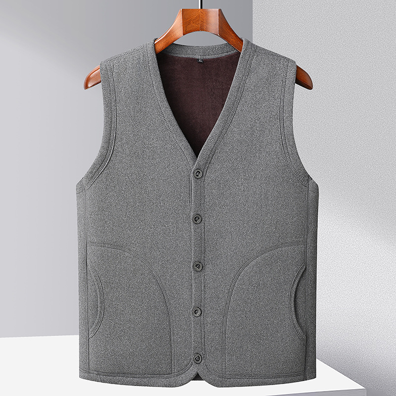 メンズベスト 中高年向け保温ベスト 裏起毛 厚手 パパ服 クロスボーダーカジュアル ベースレイヤーカーディガン おじいちゃんジャケット