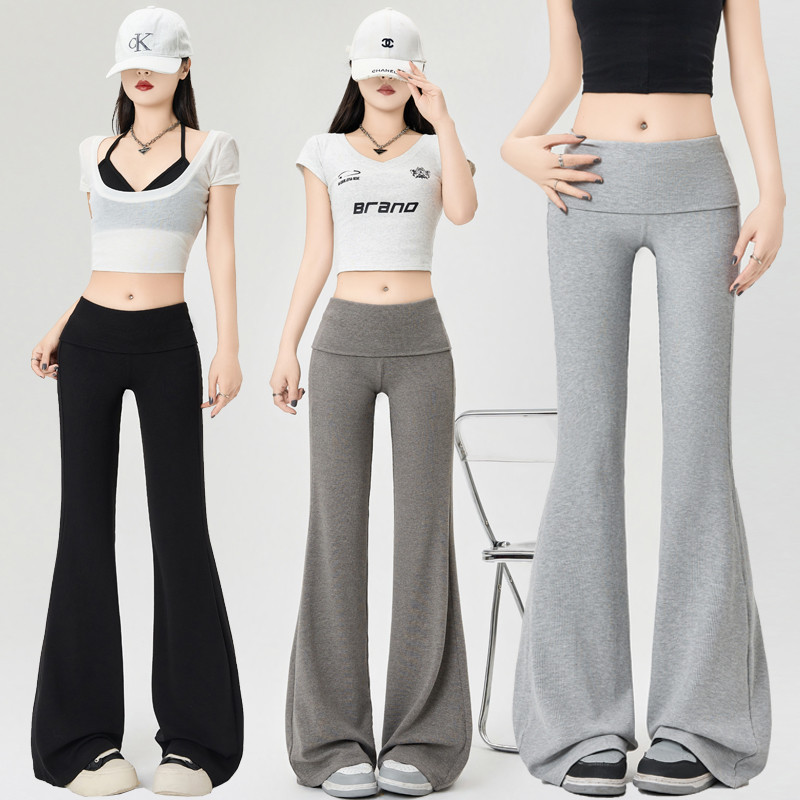 in stock American-style Slim-fit Waist Micro-flared Pants Women's Spring and Summer New Texture Sense Lazy Sports Yoga Wide-leg Pants
