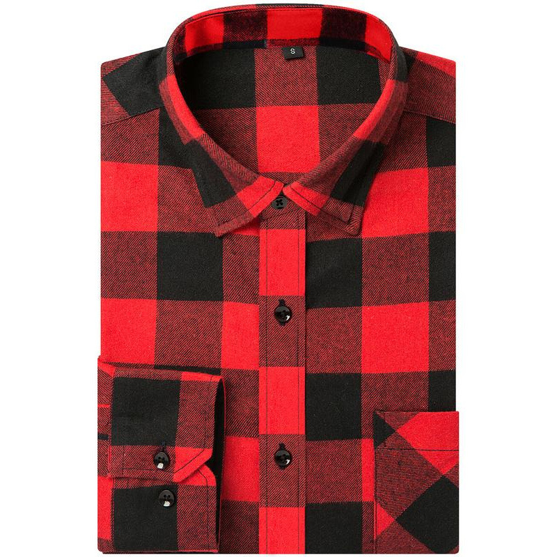 Cross-Border Hot-Selling Export Model Shirts Men's Flannel Shirt Casual Formal Wear Long-Sleeved Buffalo Plaid