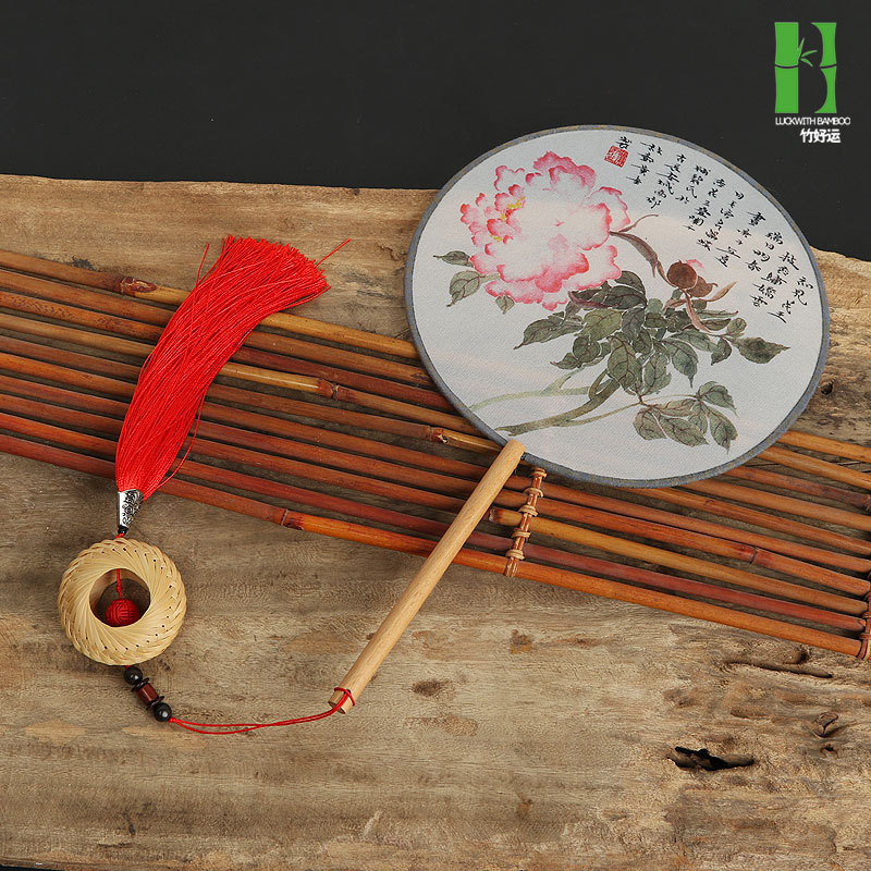 Joyería de estilo antiguo hecho a mano de bambú tejido hanfu accesorios chino colgante oído ventilador clásico estilo antiguo ventilador plegable ventilador redondo borla Accesorios