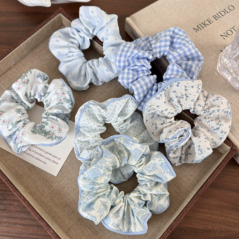 Blue sea salt, cute hair rope, universal cloth, hair accessory, wide color palette, floral print