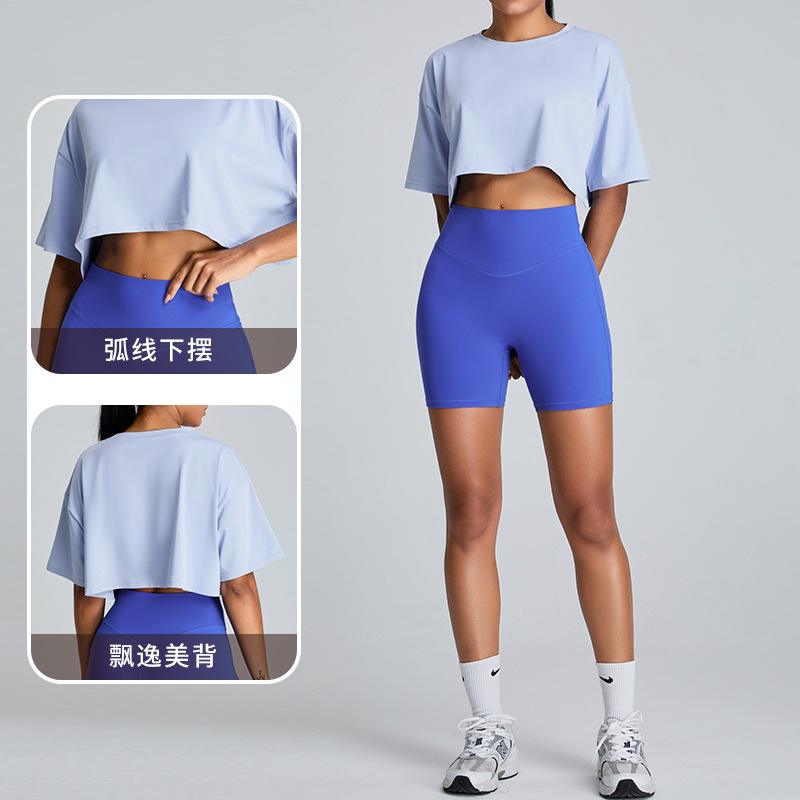 Deportes al aire libre correr ropa de yoga de manga corta para mujeres seco rápido ocio versátil chaqueta de fitness suelta camiseta deportiva transpirable